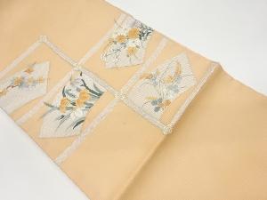 リサイクル　絽地紙に秋草・花々模様刺繍名古屋帯